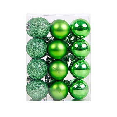 24 Pieces 1.18"/3cm Shatterproof Christmas Ball Ornaments Packed in Plastic Barrel Shatterproof Christmas Tree Balls Ornament use for Christmas Small Tree Ornaments Wedding Birthday Green