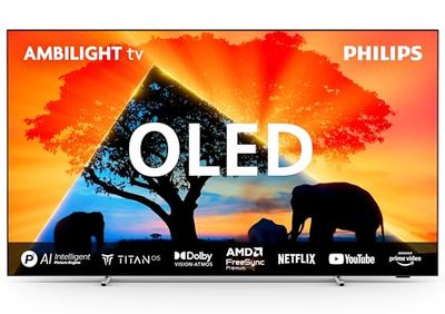 Philips Ambilight 55OLED769 4K OLED Smart TV - Display 55’’ con P5 AI Perfect Picture Ultra HD, Titan OS TV, Dolby Vision e Dolby Atmos Sound, Funziona con Alexa e Google Assistant - Cornice metallica