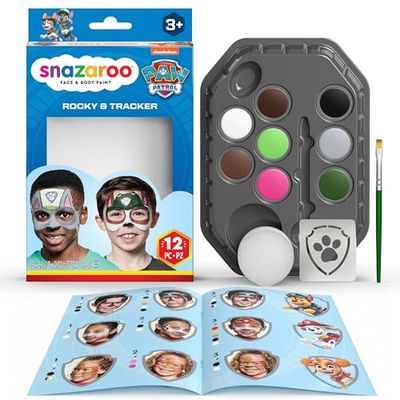 Snazaroo 1172203 Paw Patrol Make-up Set Rocky & Tracker - 8 watergedragen gezichts- en lichaamsverven met spons, penseel, stencil, instructies