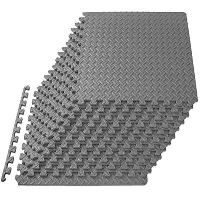 ProsourceFit Pusselträningsmatta, ½ tum, EVA sammankopplade skumgolvplattor för hemmagym, matta för hemträningsutrustning, golvstoppning för barn, grå, 61 cm x 61 cm x ½ tum, 48 kvadratmeter – 12