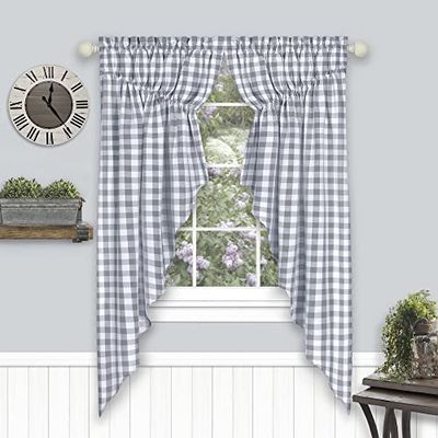 Achim Home Furnishings - BCGS63GY06 Paire de Rideaux de fenêtre froncés Buffalo Check - 182,9 x 160 cm - Gris, Blanc