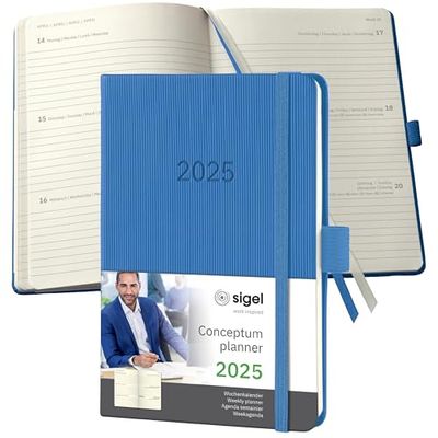 SIGEL C2569 Conceptum Agenda semanal 2025, aprox. A6, azul, tapa dura, dos páginas = una semana, 176 páginas