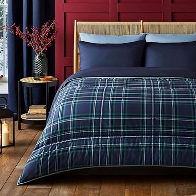Night Lark Täckfritt täcke och örngott set – 10,5 Tog – enkel – begränsad utgåva klassisk marinblå tartan – lyxiga sängkläder – allergivänlig – maskintvättbar