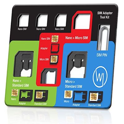 Wicked Chili Adaptateur SIM 5 en 1 (Nano, Micro, Standard, Pointe d'éjection, case) pour téléphone portable et tablette (avec rangement et Click Fusible)