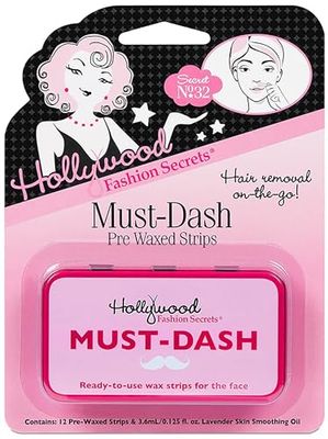 Hollywood Fashion Secrets - Must Dash Pre-Waxed Strips - Women - 12 Count - Instant Facial Hair Removal - No-Heat Wax Strips for Upper Lip Chin and Face - Smooth Skin in Seconds