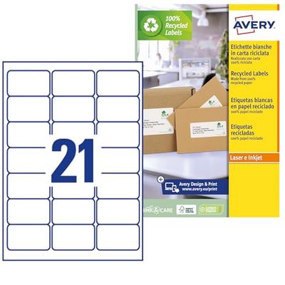 Avery España LR7160-15 Recycled White Adhesive Labels 315 Labels, 63.5x38.1mm din A4, Box 15sheets
