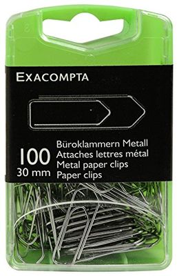 Exacompta 14746E 100 stuks paperclips zilver 30 mm van metaal in praktische opbergdoos