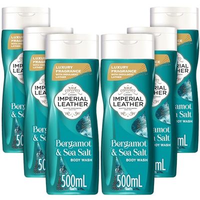 Imperial Leather Bergamot & Sea Salt Energising Body Wash Shower Gel, Signature Oil Blend, Creamy Lather, Gentle Skin Care, Bulk Buy, Pack of 6x500ml