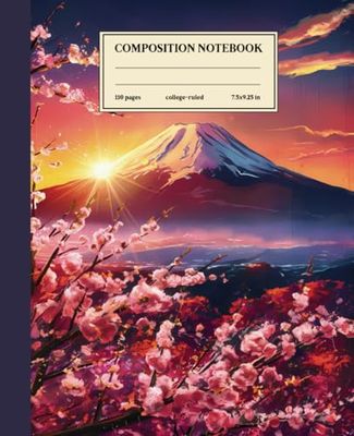 Composition Notebook College Ruled Vintage: Mount Fuji Sunset: Perfect for Creative Notes and Artistic Sketches