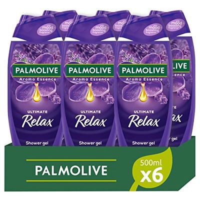 PALMOLIVE Essence Ultimate Relax żel pod prysznic, 6 x 500 ml (dostawa w 48 godzin), perfumowana i naturalna pianka do mycia ciała, aromatyczny żel pod prysznic, 95% naturalnych składników, butelka z