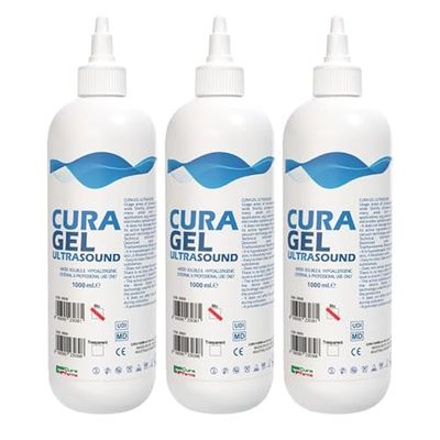 Ultrasone gel - 3 gelflessen 1 kg voor ultrasoon geluid - blauw - Curagel ultrasoon - blauw voor lasertherapie diagnose therapieën type Acquasonic Parker - Original Cura Farma