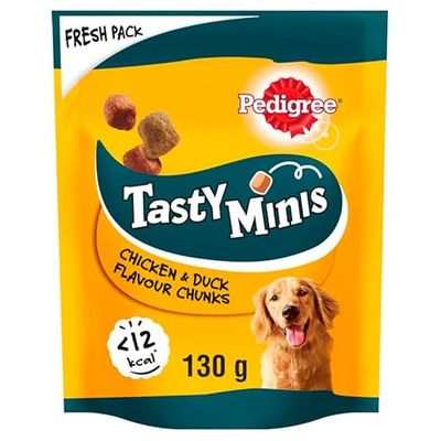 Pedigree Tasty Minis, Snack Cane al Pollo e Anatra, 6 Confezioni da 130g ciascuna