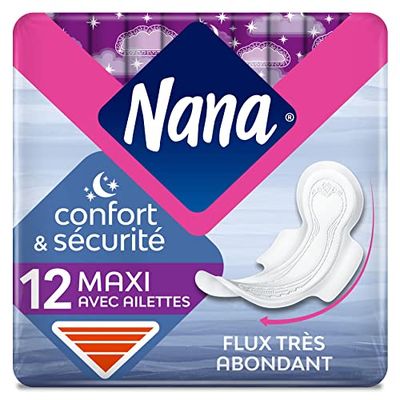 Nana Maxi Goodnight Serviettes Hygiéniques pour la Nuit, 12 Serviettes