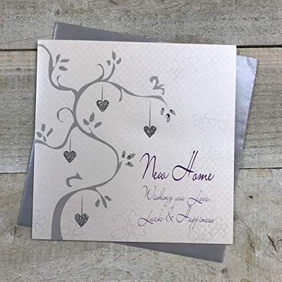 WHITE COTTON CARDS Wishing You Love/Luck and Happiness Handmade New Home Card, White, WB198,16cm x 16cm