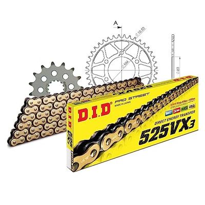 Kettingset DID staal 525VX3 / 110 klinknagel slot voor Kawasaki Z SX 1000 ccm Bj. 2007-2009