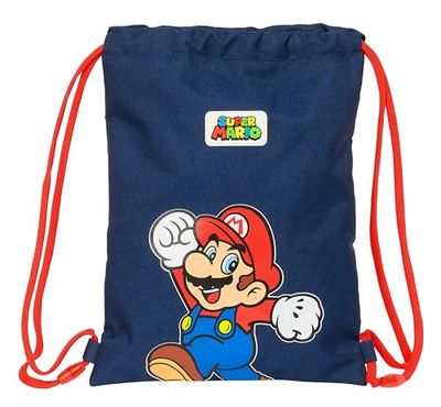 SUPER MARIO WORLD – Zaino a sacco piatto, per bambini, ideale per bambini di diverse età, comodo e versatile, qualità e resistenza, 26 x 34 cm, colore blu navy, Blu navy, Estándar, Casual