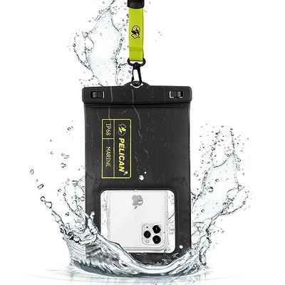 Pelican Marine - Funda impermeable IP68 (tamaño XL) - Funda flotante impermeable para teléfono - iPhone 15 Pro Max/14 Pro Max/13 Pro Max/12/S23 Ultra/Pixel 7 - Cordón desmontable - Negro/Amarillo de