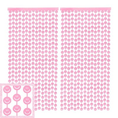 xo, Fetti Smiley Face Pink Foil Curtain Party Decorations - Set of 2 | Happy Pastel Birthday Party Decorations, Cute Bachelorette Party Photo Booth Backdrop, Baby Shower Supplies, Cute Preppy Party