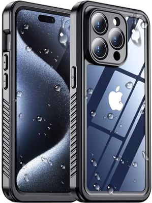 Custodia impermeabile per iPhone 15 Pro Max, con pellicola protettiva integrata e protezione per fotocamera in vetro, antiurto, IP68 sott'acqua, a prova di caduta, per iPhone 15 Pro Max da 6,7 pollici