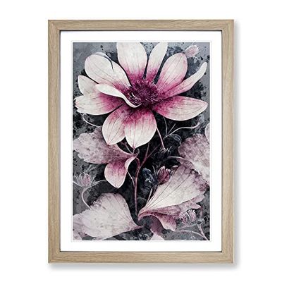 Water Panting Flowers No.1 Framed Print for Living Room Bedroom Home Office Décor, Wall Art Picture Ready to Hang, Oak A2 Frame (64 x 46 cm)