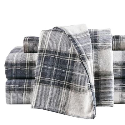 Comfort Spaces Cotton Flannel Breathable Warm Deep Pocket Sheets with Pillow Case Bedding, King, Blue Plaid Scottish Plaid 4 Piece