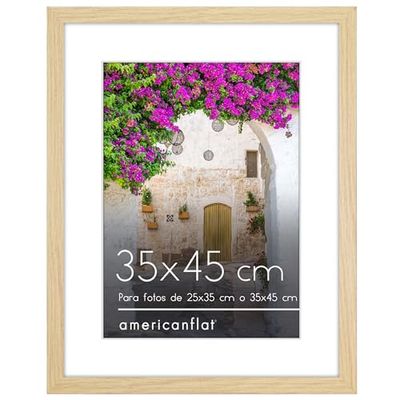 Americanflat Marco de 25x35 cm Roble Natural - Para Usar Como Marco 25x35 cm Con Paspartú o 35x45 cm Sin Paspartú - Plexiglás, Ganchos Para Colgar en Pared