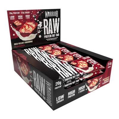 Warrior Raw Protein Flapjacks – 12 Bars x 75g Each – Packed with 20g of Protein – Low Sugar, High in Fibre (Red Velvet Brownie)
