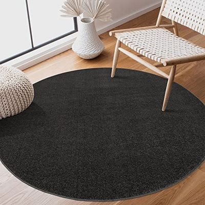 SANAT Tapis de Salon - Uni Moderne - pour Chambre à Coucher, Bureau, Couloir, Chambre d'enfant et Cuisine - Gris foncé - 150 cm - Rond