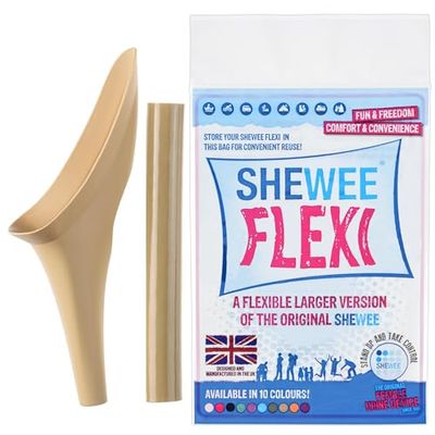 SHEWEE Flexi - Reusable Pee Funnel – A Flexible, Larger Version of The Original Female Urination Device Since 1999! Quickly, Easily and Discreetly, Wee Standing Up. Comes with an Extension Pipe. (Desert Sand)