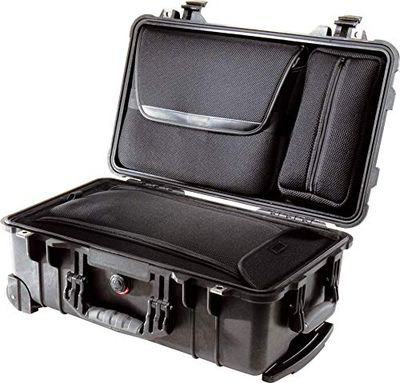 PELI 1510LOC Mala de cabine tipo Trolley à prova de choques com capa para portátil, acessórios e compartimento para bagagem, estanca IP67, 27L de capacidade, fabricada nos EUA, cor preta