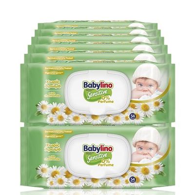 Chusteczki Noworodek Babylin Sensitive 0% Perfumy, 98% Naturalny wzór przywracający PH skóry, 16 Opakowania z zamknięciem oszczędzającym świeżość, 864 Chusteczki