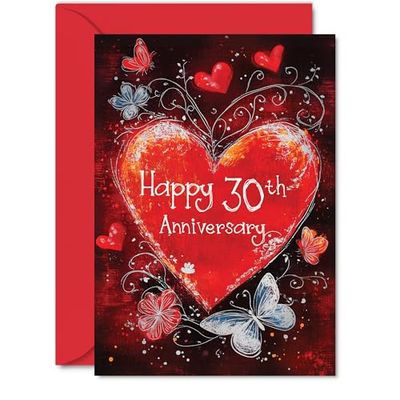 Beautiful Silver 30th Anniversary Cards for Women Men - Love Heart - Elegant Wedding Anniversary Card for Husband Wife Boyfriend Girlfriend, 5x7 Gorgeous Greeting Cards Gift