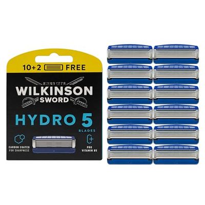 WILKINSON SWORD - Hydro 5 Razor Blades For Men Blades Carbon Coated Hydrating Gel & Precision Trimmer Pack of 10 Razor Blade Refills plus 2 FREE