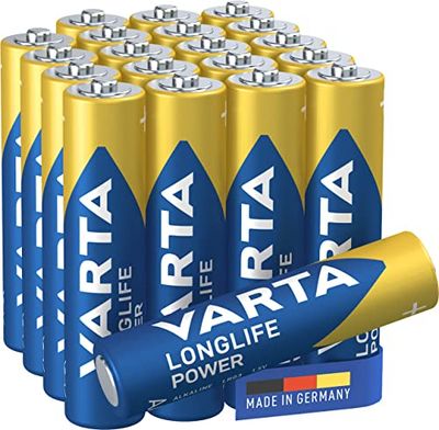 Varta Pilha Longlife Power AAA Micro LR03 (embalagem de 20 unidades), pilha alcalina - "Made in Germany" - Adequado para brinquedos, lanternas, comandos e outros aparelhos que funcionam a pilhas