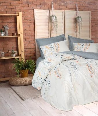 Nuit Des Rêves Indigo Blue Ranforce - Set di copertine per trapunta singola, 135 x 200 cm, 100% cotone, motivo pigmentato, lavabile in lavatrice, chiusura a bottone, elegante e cozy