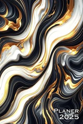 Planer 2025 Minimalistisch: Terminplaner Mit Gewohnheitstracker, Reflexionsfeldern, Budget... Taschenkalender A5 1 Woche 2 Seiten. Professionelles & ... Wochenkalender. Marmor Schwaz Gold