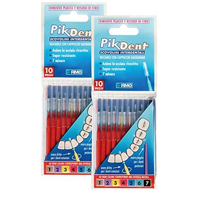 20 Cepillos Interdentales Profesionales Pikdent - Núcleo de acero recubierto y cerdas de Tynex - Rojo, Tamaño 0,7 mm (Cilíndrico)