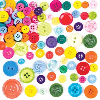 Baker Ross AV639 Assorted Multicoloured Buttons, Embellishments for Kids Arts and Crafts Activities, (Pack of 600g)