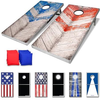 GoSports Rustieke Rode & Blauwe Ontwerp Cornhole Game Set, Regeling Grootte