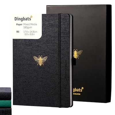 Dingbats* - Pro B5 Grand Carnet De Notes Pointillé - Journal Avec Couverture En Tissu Noir, Reliure À Fil - Avec Une Boîte Cadeau