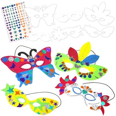 CLEOPATRE – Kit de 6 Masques à Décorer avec 115 Gommettes Brillantes Holographiques – Loisirs Créatifs pour Enfants – Idéal pour Carnaval, Fête, Anniversaire