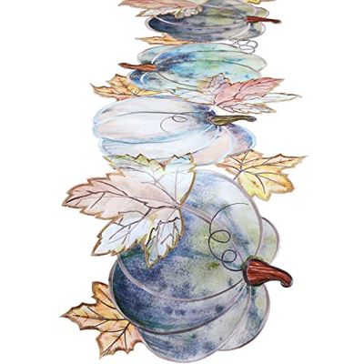 Grelucgo Runner da tavolo con zucche autunnali blu, sciarpa da tavolo per il Ringraziamento, decorazione per cucina e tavolo da pranzo autunnale (35,6 x 228,6 cm)
