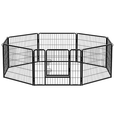 Feandrea Parc pour Chien, Enclos pour Chiot, Clôture, Chenil, Cage, 8 Panneaux, Double Verrou en L, Chaque Panneau 77 x 60 cm, Intérieur, Extérieur, Jardin, Chien, Lapin, Poule, Noir PPK86H