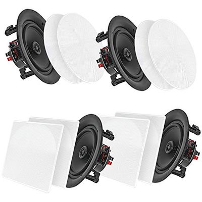 Pyle Système d’Enceinte Plafond Bluetooth 16,5 cm, Système d’Enceinte Plafond/Murale 2 Voies avec Connexions Rapides, Grilles Rondes/Carrées, Amplificateur 4 Canaux, 200 Watts, Haut Parleur Bluetooth
