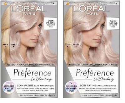 L'Oréal Paris - Soin Patine Post-Décoloration - Neutralise les Reflets Jaunes & Nourrit les Cheveux - Préférence - Teinte : 02 Blond Irisé (Lot de 2)