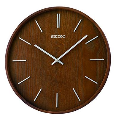 SEIKO QXA765BLH Maddox - Reloj de Pared de Madera chapada en Fresno marrón con números 3D, 13 Pulgadas de diámetro, sin Cubierta