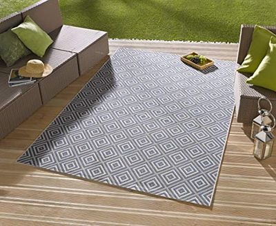 NORTHRUGS Tapete xadrez para interior e exterior, 160 x 230 cm, resistente às intempéries, design geométrico moderno, aos quadrados, para varanda, terraço, jardim, jardim de inverno, tapete