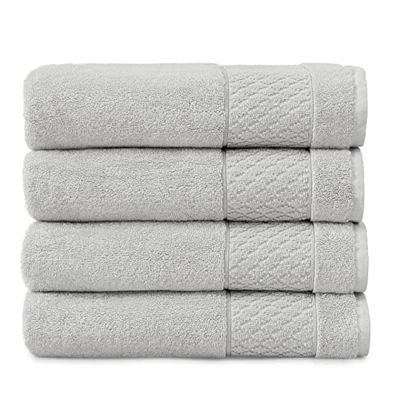 Welhome Hudson Grey Towels | 4 Piece Set | 100% Pure Organic Cotton | Durable & Soft | Plush Hotel & Spa Bathroom Towels | Sustainably Manufactured | Heavyweight | Super Absorbent | Glacier Grey