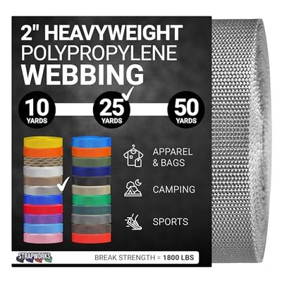 Strapworks Zwaargewicht polypropyleen singels - Heavy Duty Poly Omsnoering voor Outdoor DIY Gear Reparatie, 5,5 cm x 25 Yards - Zilvergrijs