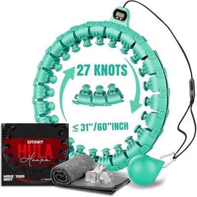 Hula Hoop inteligente con peso, ajustable para ejercicio de fitness, 27 nudos (verde)